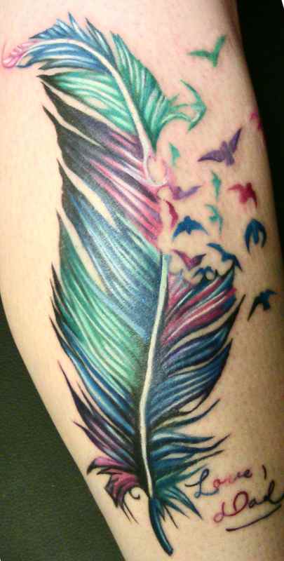 Feather tattoo leg