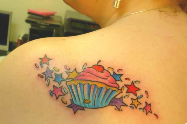 Cupcake shoulder tattoo