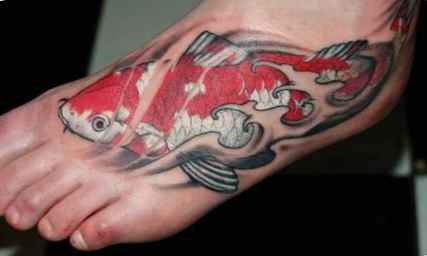 Koi fish tattoo on foot