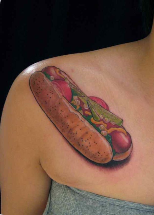 Funny hotdog tattoo