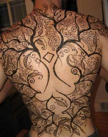 Tattoo henna on the back of a guy