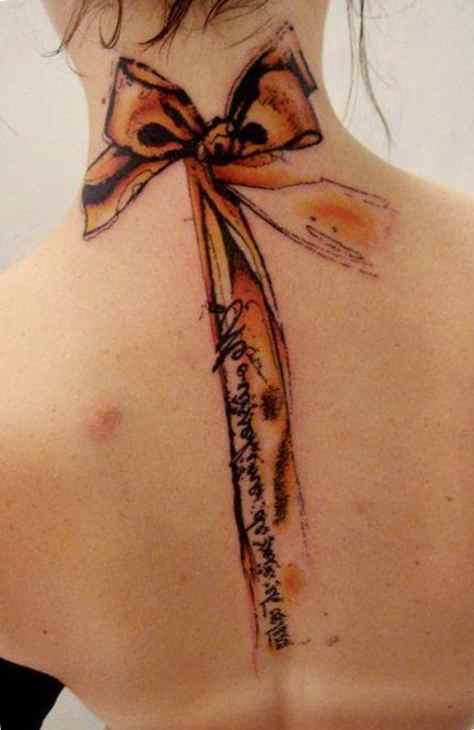 Ribbon tattoo on the back