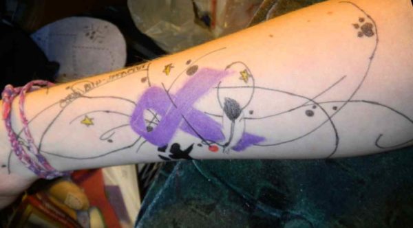 Cancer Lilac ribbon tattoo