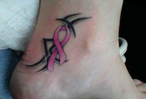 Cancer ribbon tattoo on ankle