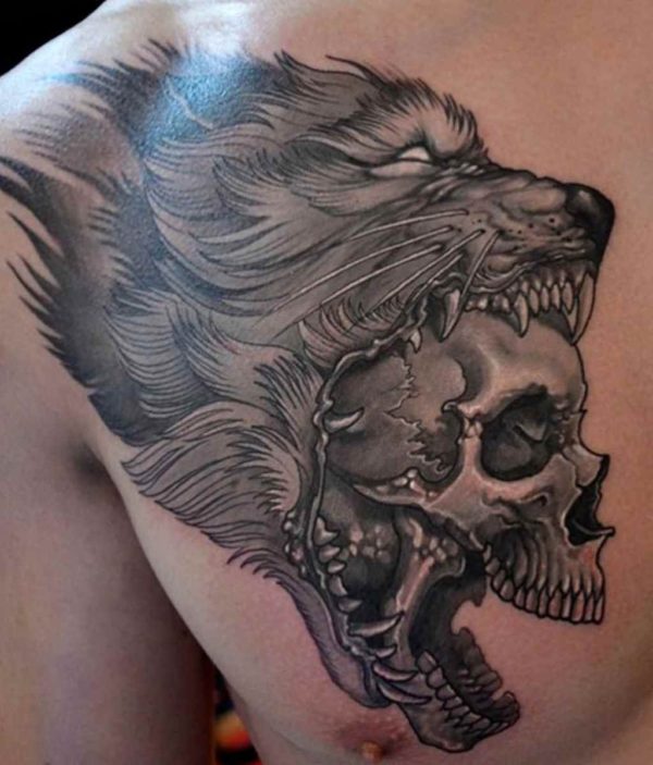Steep tattoo wolf and skull