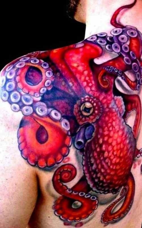 Red shoulders octopus tattoo