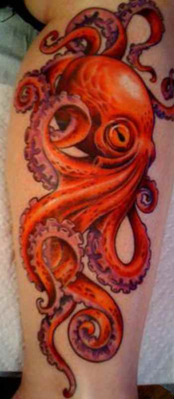Red simple octopus tattoo