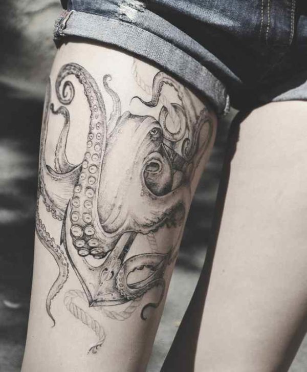 Shorts and black octopus tattoo
