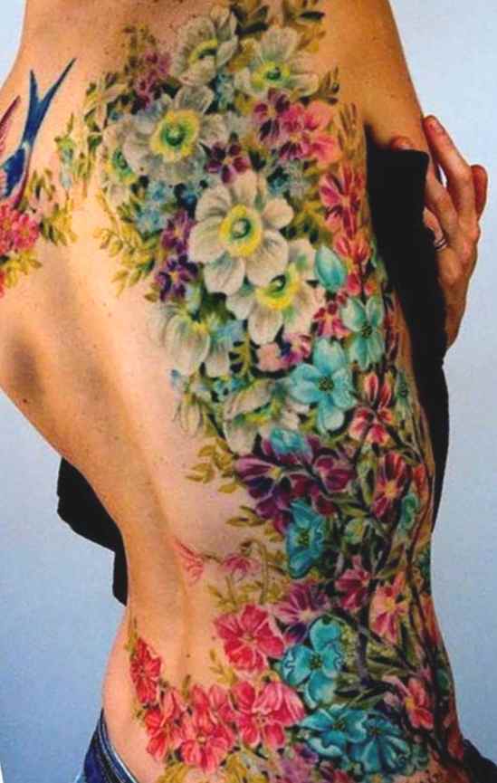 Tattoo of flowers on the side