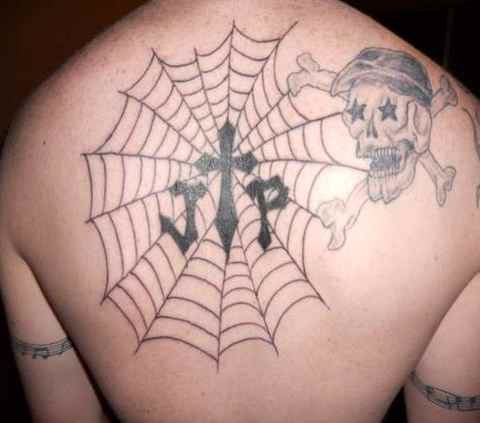 Spider web tattoo back