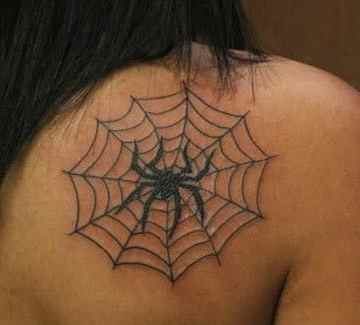 Spider web tattoo woman