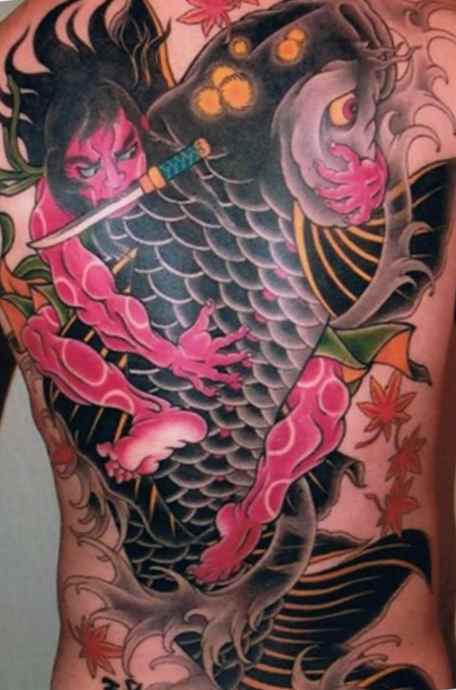 Koi fish tattoo back