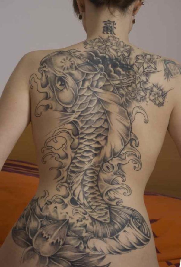 Koi fish tattoo black and white