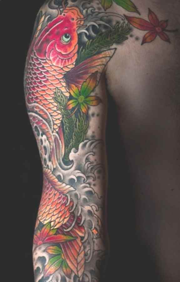 Koi fish tattoo half sleeve cover up