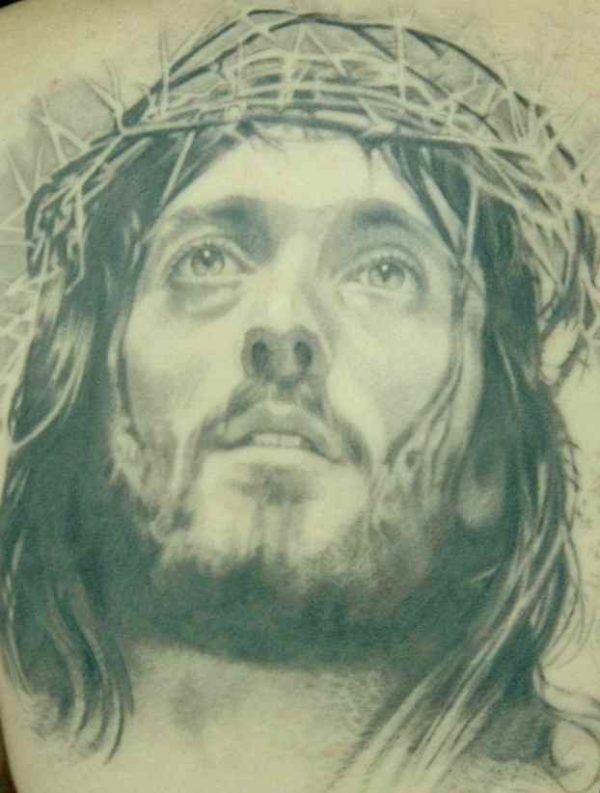 Jesus Face Tattoo with Thorns