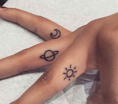 Small Meaning tattoo planets on fingers