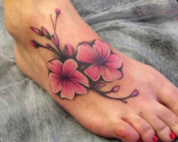 Cherry blossom ankle tattoo