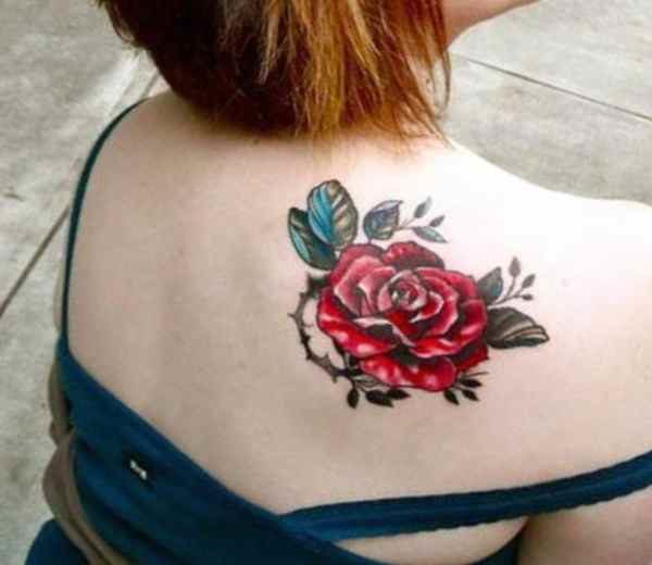Cool red flowers back tattoo