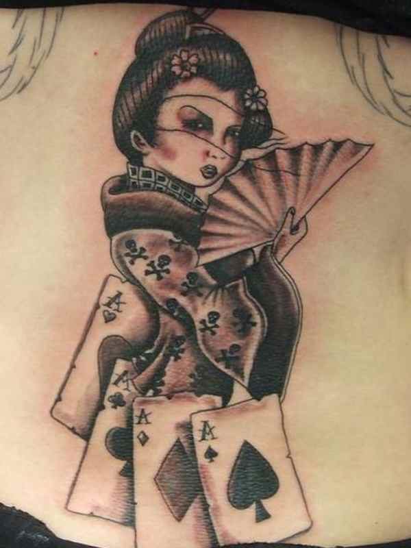 Geisha tattoo with playing cards