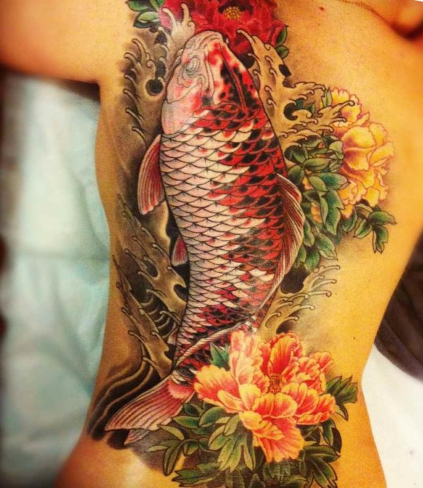 Full back koi fish tattoo