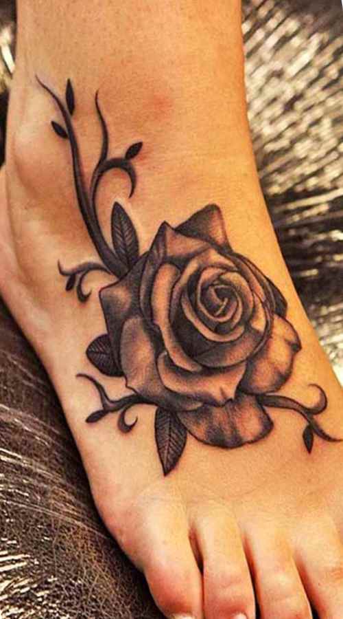 Foot black rose tattoo