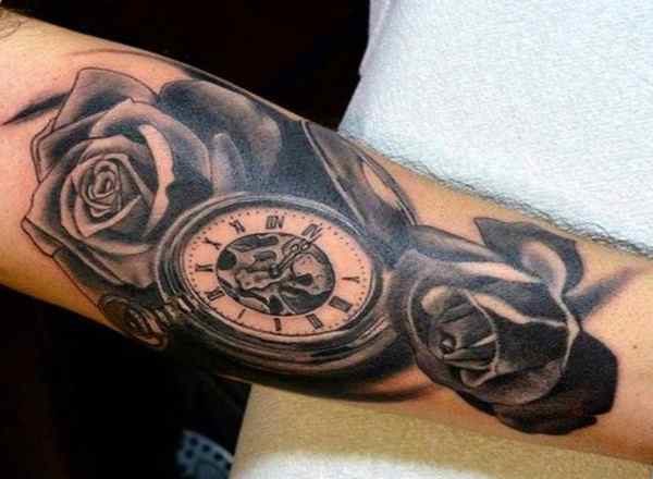 Watch and black rose tattoo