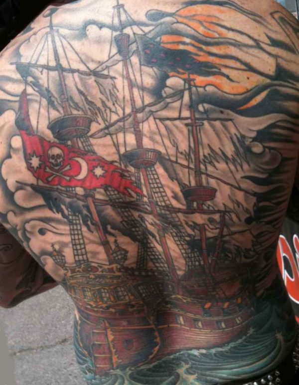 Ship in storm tattoo