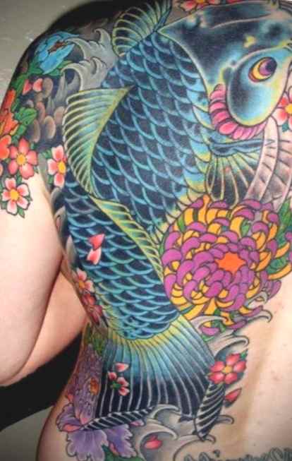 Blue koi fish tattoo