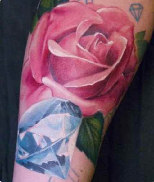 Diamond & rose tattoo
