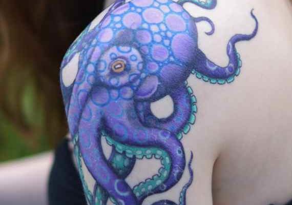 Blue shoulder octopus tattoo
