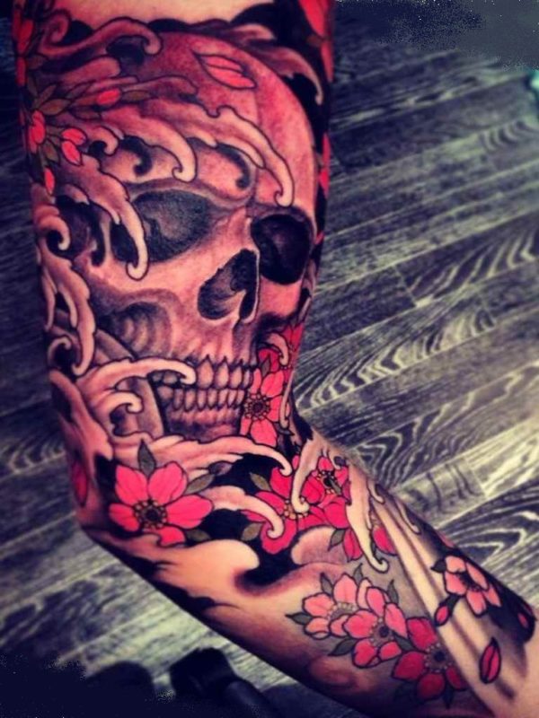 Girly skull sleeve tattoos