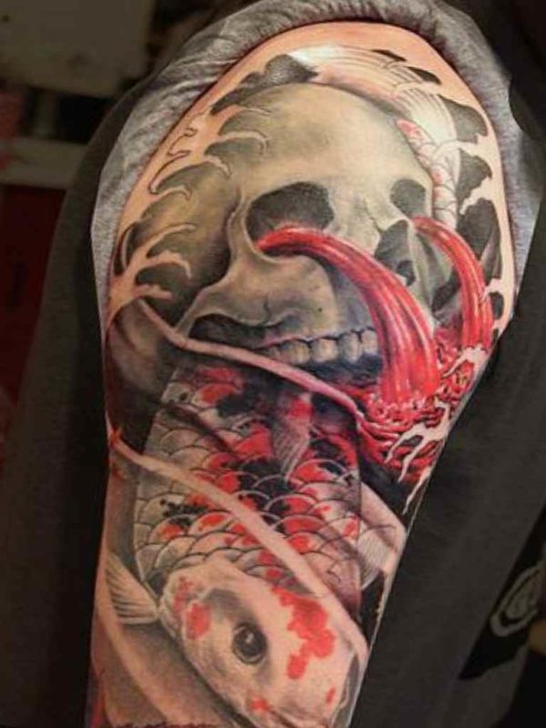 Skull and demon sleeve tattoos