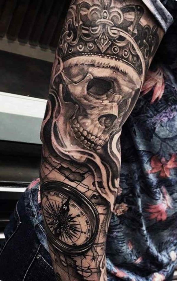 Skull full sleeve tattoo