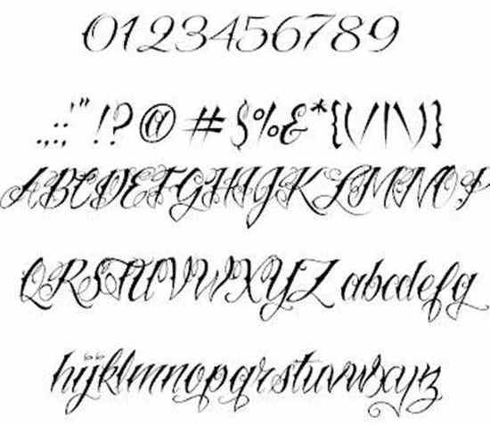 Tattoo font english calligraphy