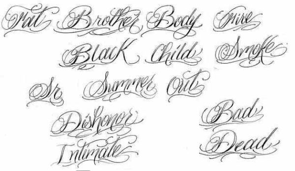 Tattoo lettering cursives