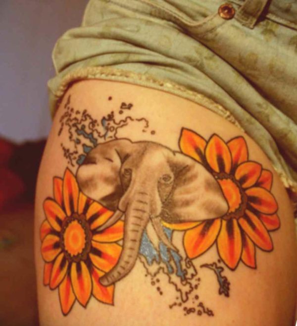 Flower and elephant tattoo