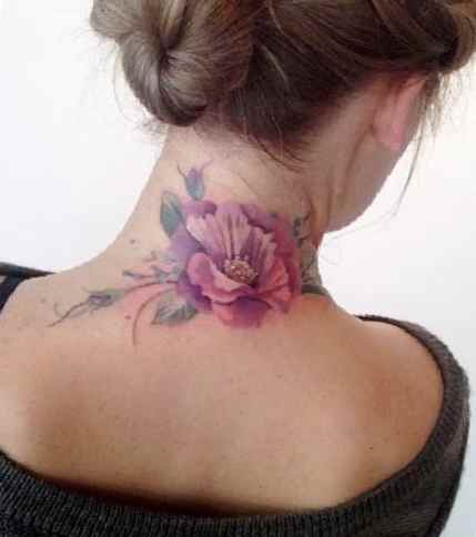 Flower tattoo on the neck