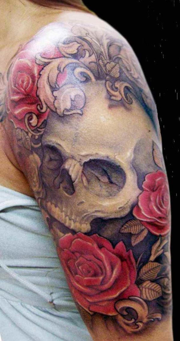 Skull tattoo sleeve ideas for women