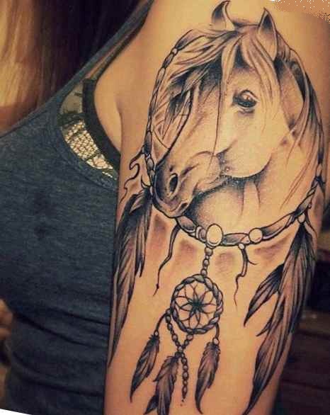Dreamcatcher tattoo with horse