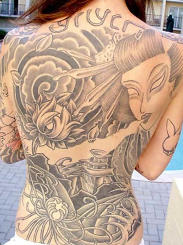 Geisha in back tattoos for girls
