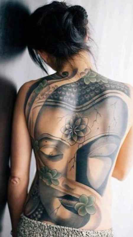 Girls back buddha tattoo