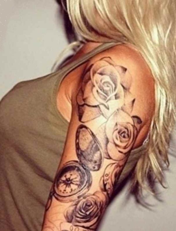 Black and grey tattoo sleeve for women